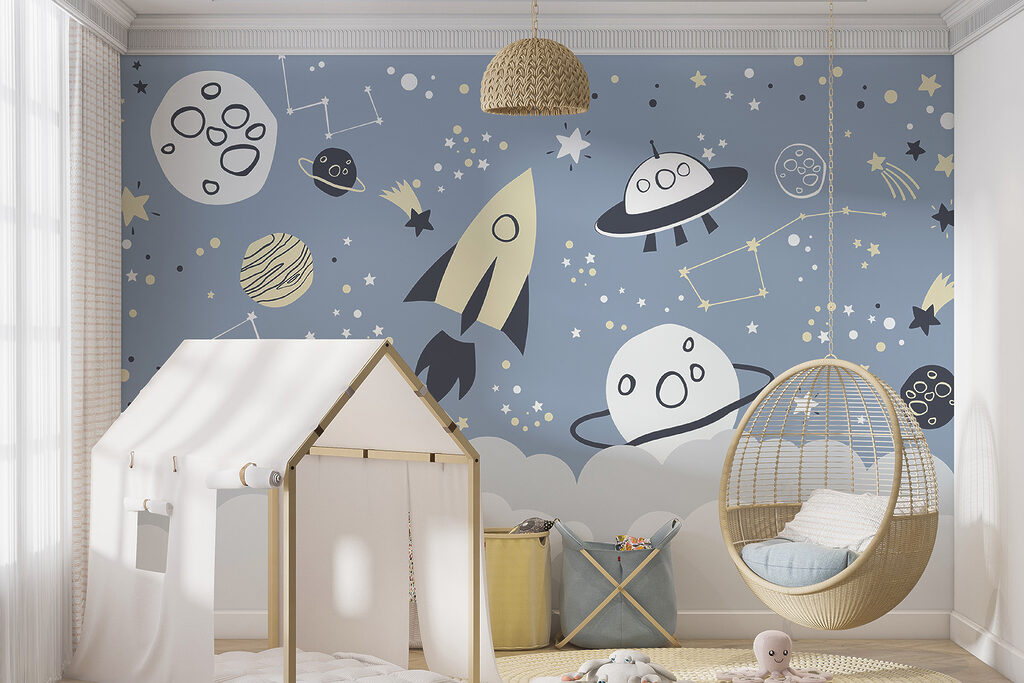 Raketjes boven blauwe wolkjes — interieur 3