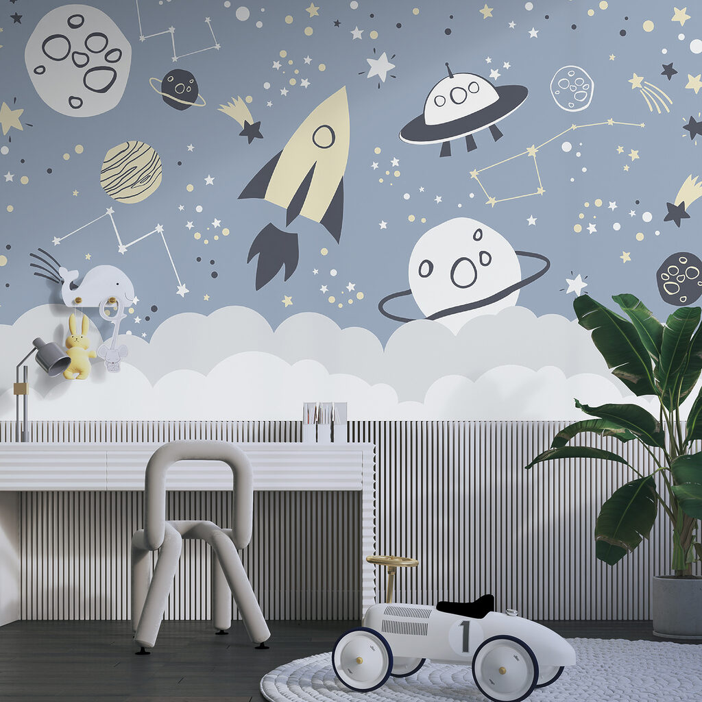 Raketjes boven blauwe wolkjes — interieur 4