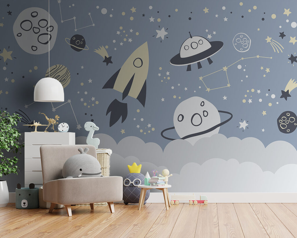 Raketjes boven blauwe wolkjes — interieur 2