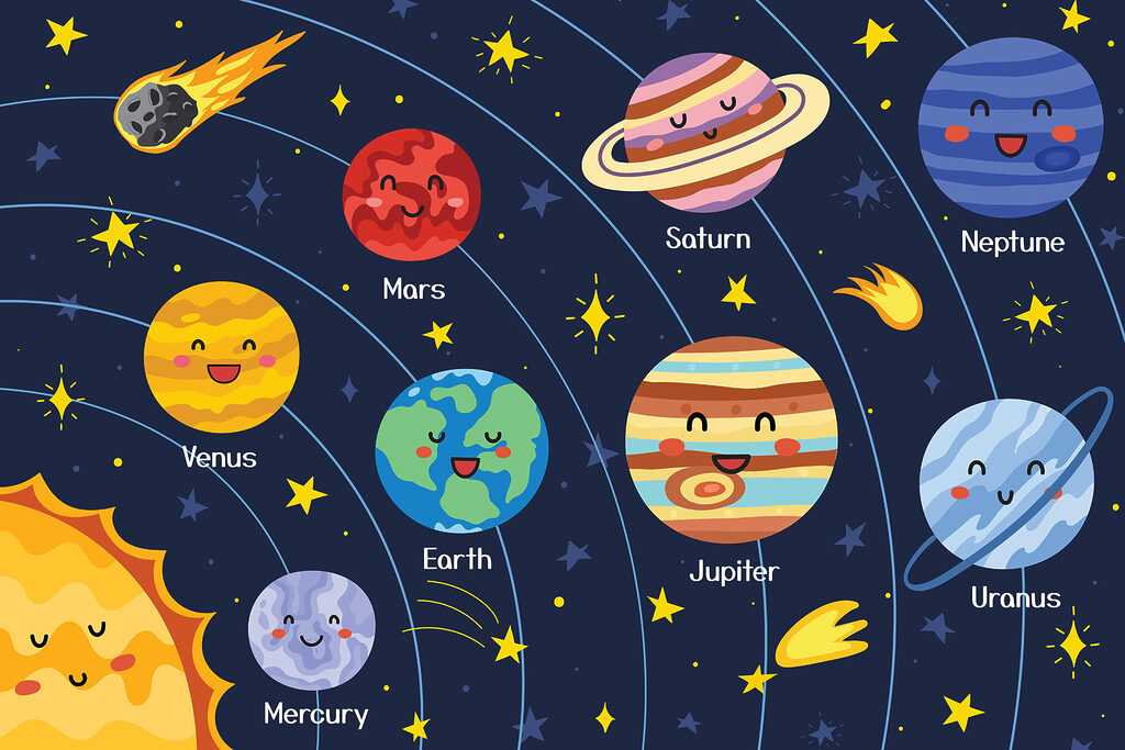 Planeten met vrolijke gezichten — volledig ontwerp