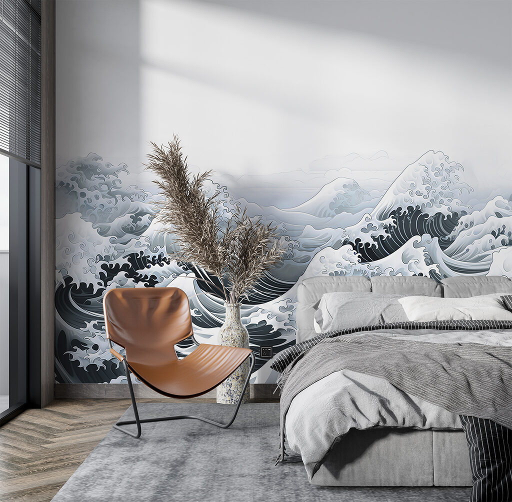 Golven in grijze houtdrukstijl — interieur 1