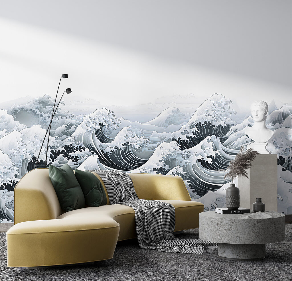Golven in grijze houtdrukstijl — interieur 2