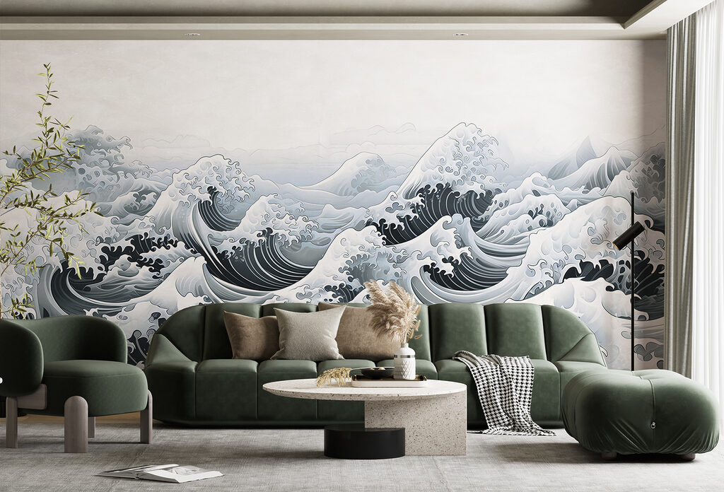 Golven in grijze houtdrukstijl — interieur 3
