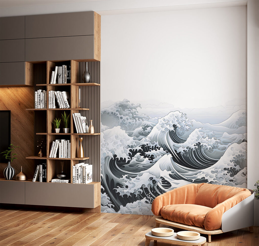 Golven in grijze houtdrukstijl — interieur 4