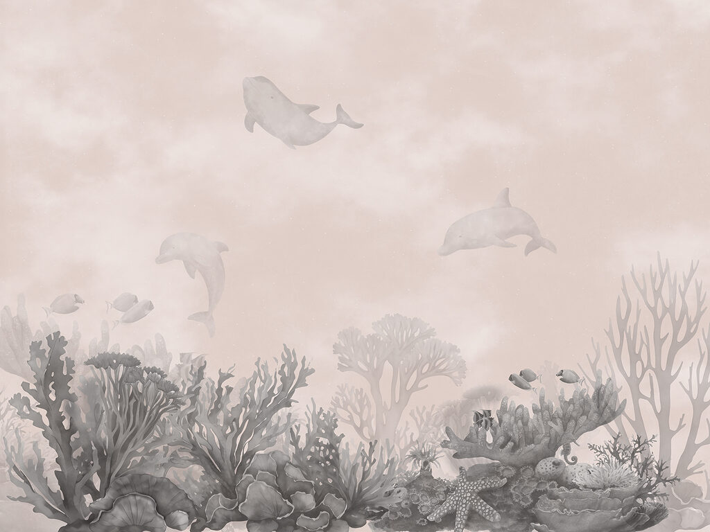 Dolfijnen in roze water — volledig ontwerp