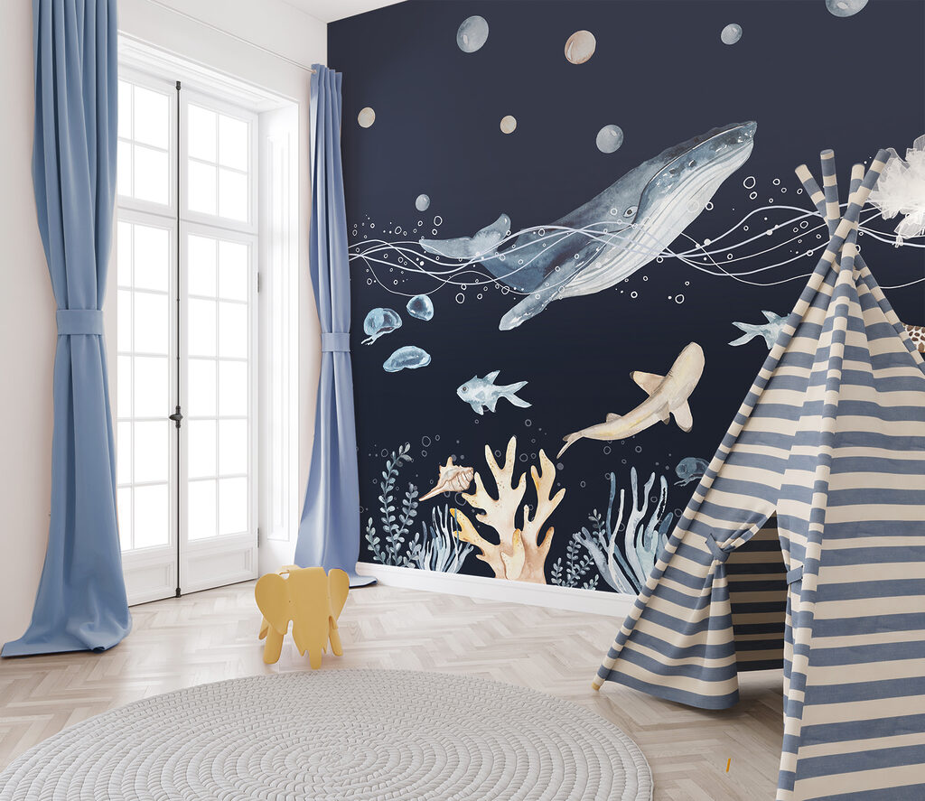 Walvis boven een koraaltuin — interieur 1