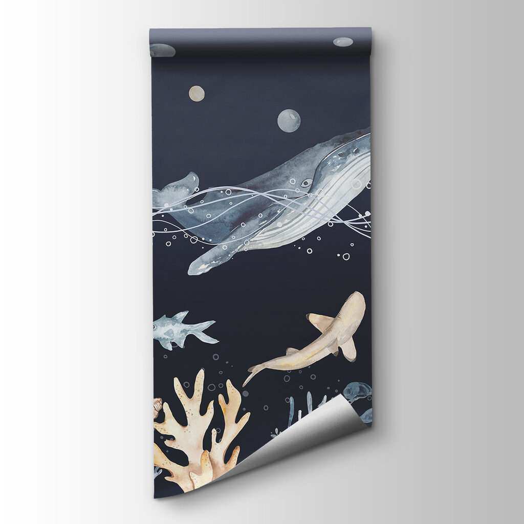 Walvis boven een koraaltuin — productweergave