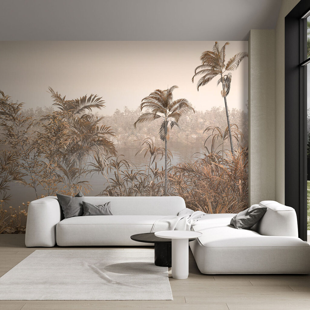 Palmen in warme neveltinten — interieur 1