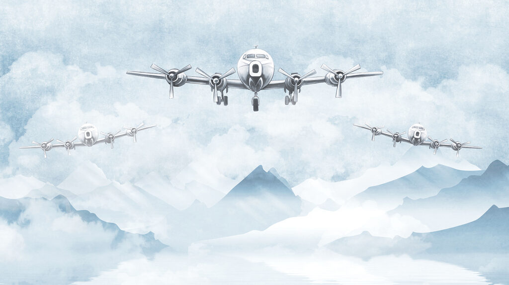 Vliegtuigen boven besneeuwde bergen — volledig ontwerp