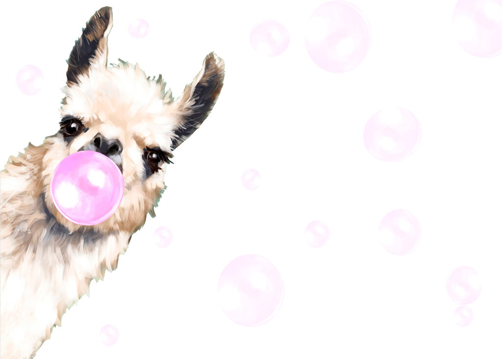 Een lama die een bel blaast — volledig ontwerp