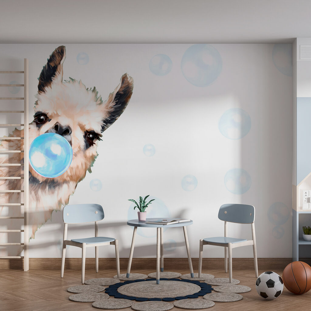 Een lama die bellen blaast — interieur 1