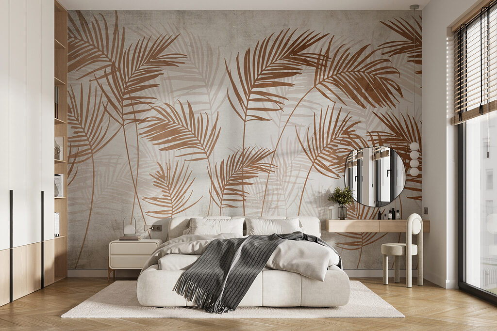 Palmbladeren in warm koper — interieur 4
