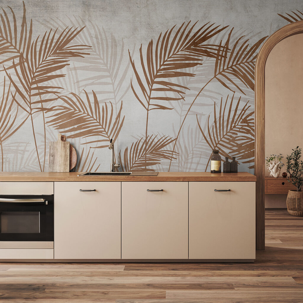 Palmbladeren in warm koper — interieur 2
