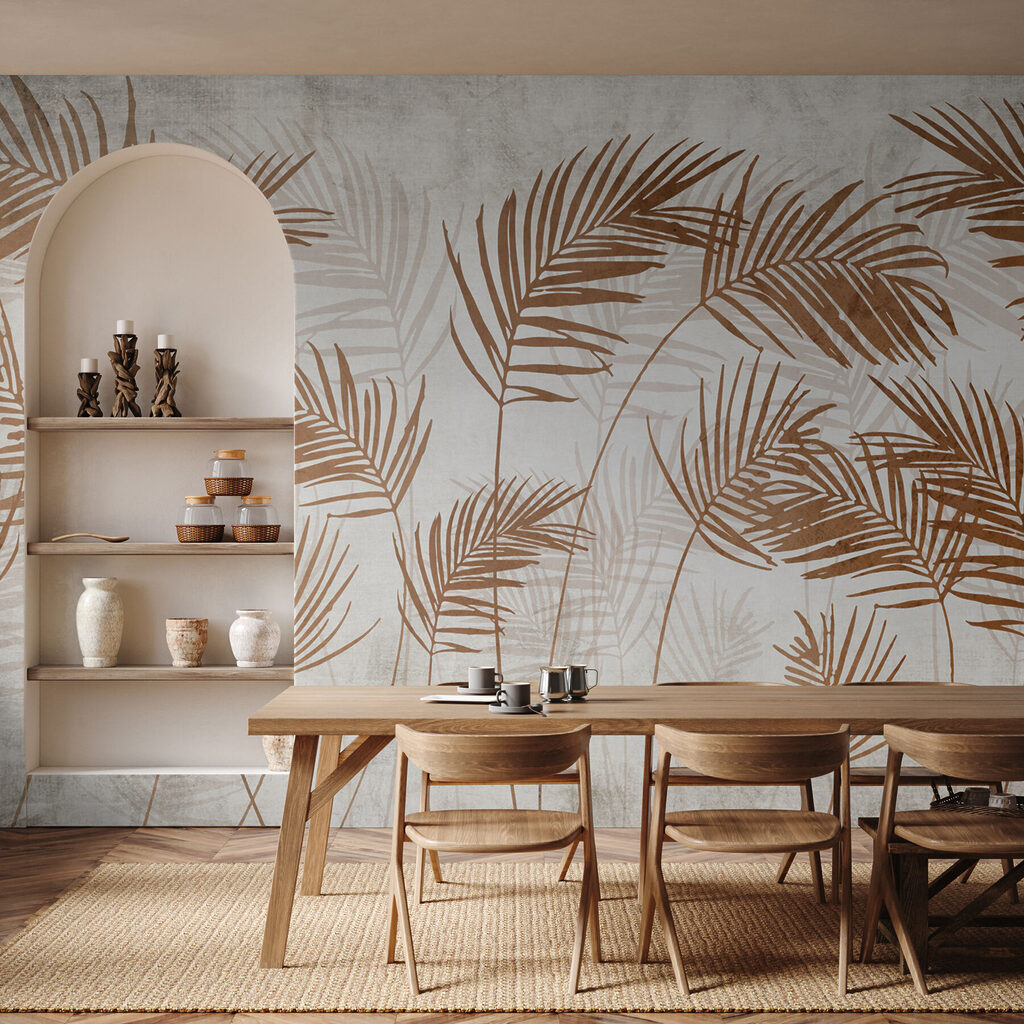Palmbladeren in warm koper — interieur 3