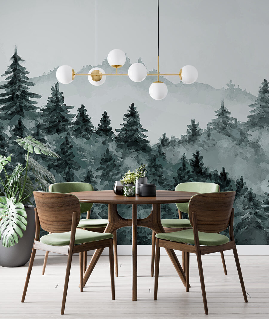 Dennenheuvels in lichte mist — interieur 3