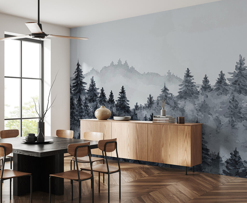 Dennenheuvels in lichte mist — interieur 1