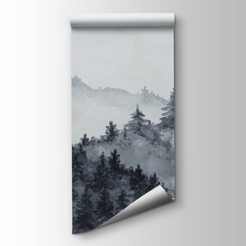 Dennenheuvels in lichte mist — productweergave