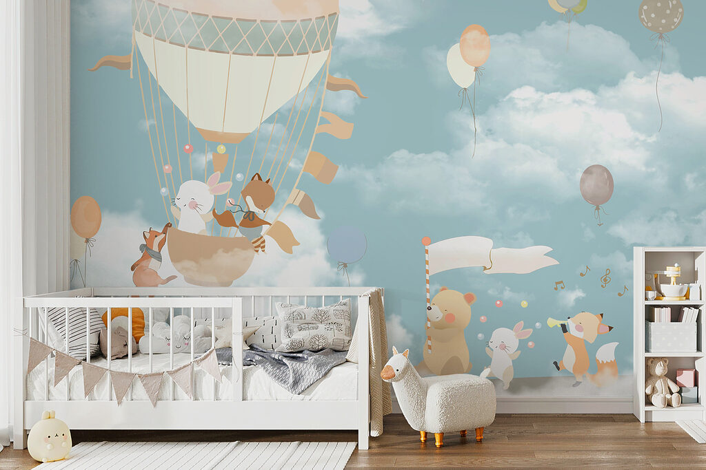 Een cartoon van dieren in een heteluchtballon — interieur 1