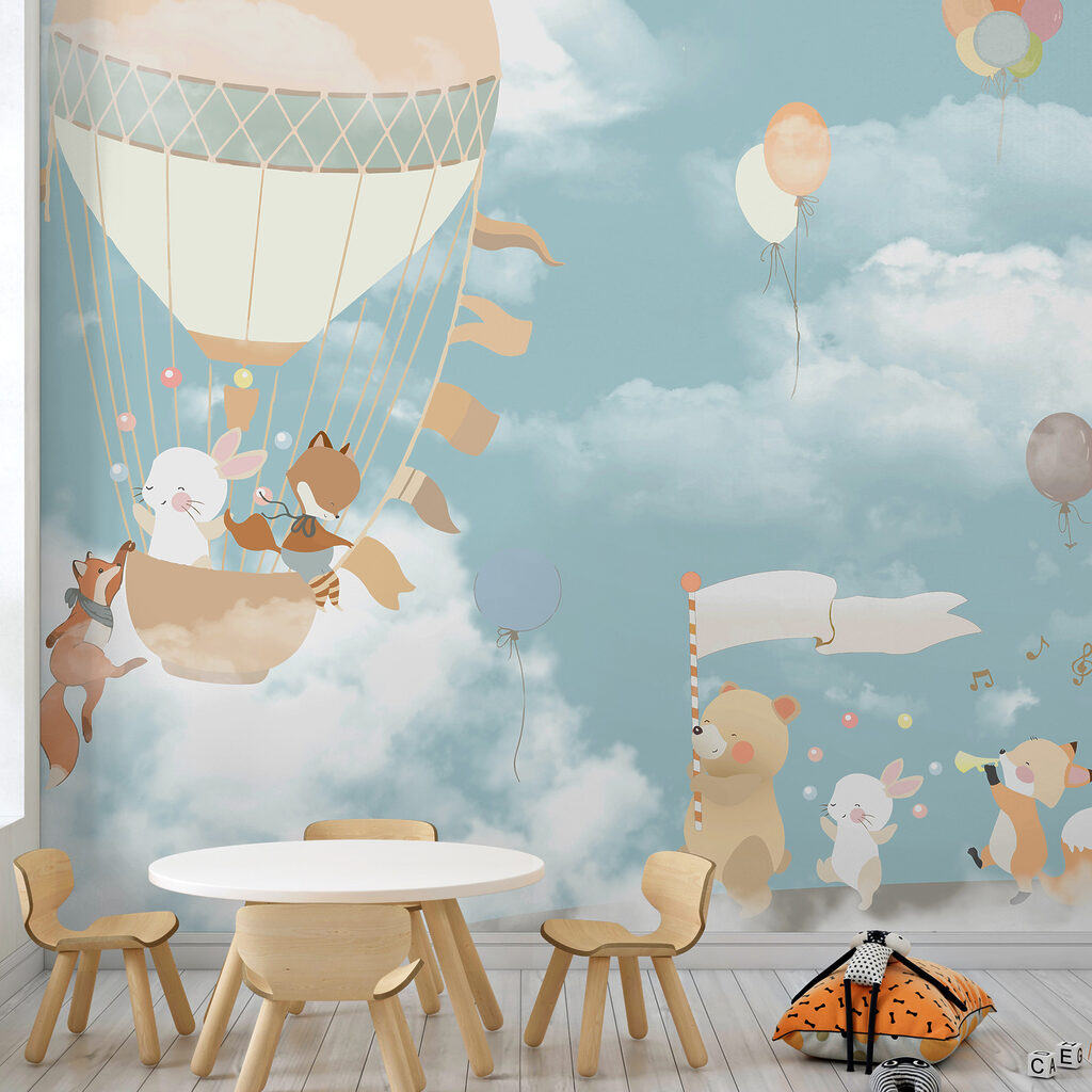 Een cartoon van dieren in een heteluchtballon — interieur 2