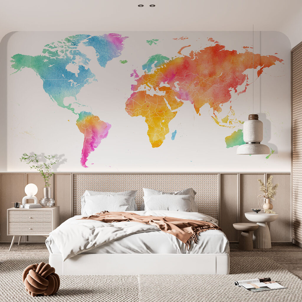 Wereldkaart in regenboogaquarel — interieur 2