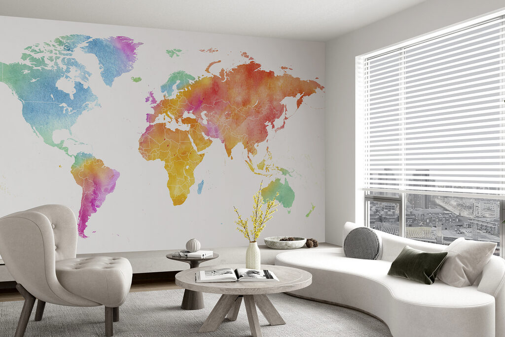 Wereldkaart in regenboogaquarel — interieur 1
