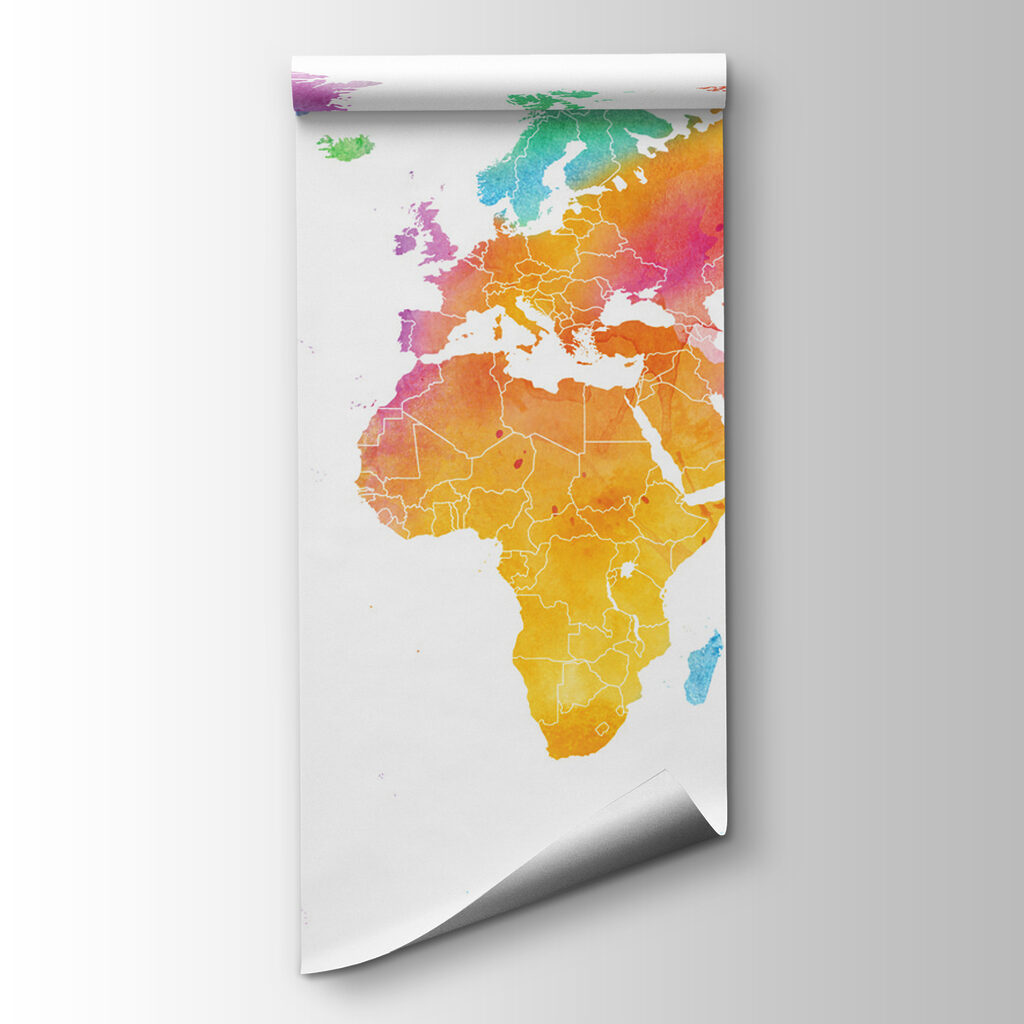 Wereldkaart in regenboogaquarel — productweergave
