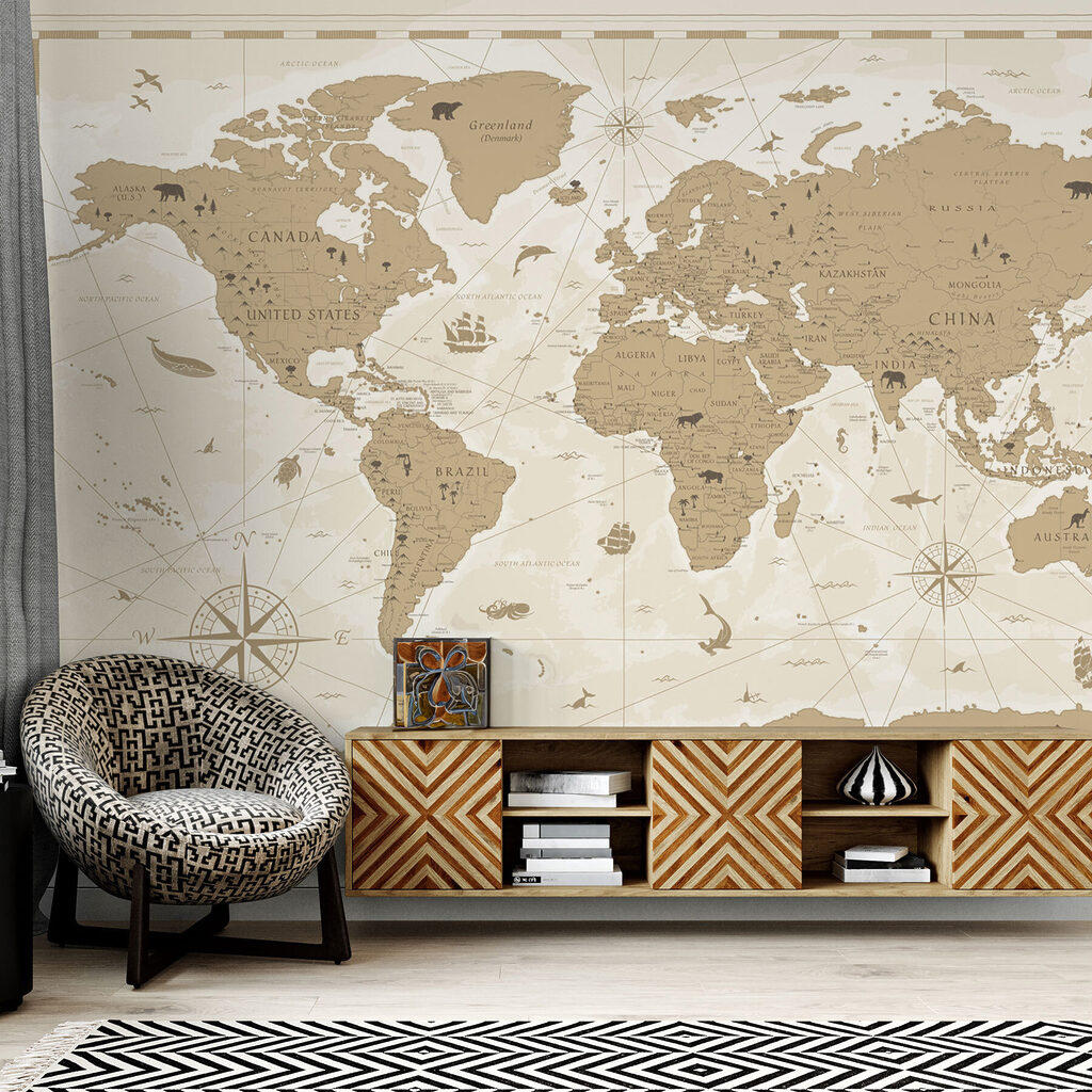 Wereldkaart met oude windrozen — interieur 4