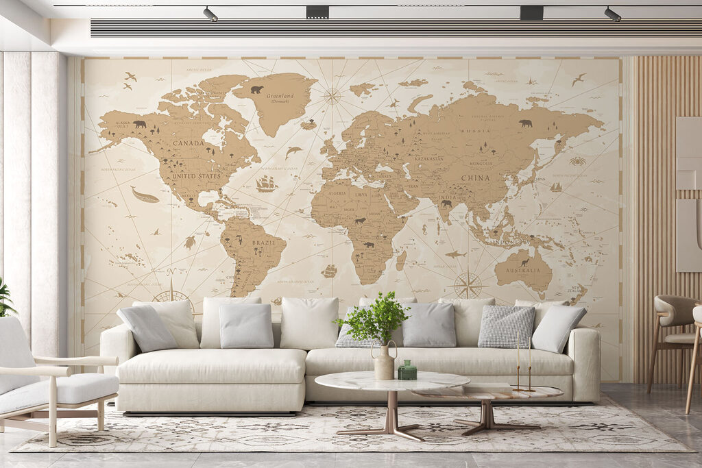 Wereldkaart met oude windrozen — interieur 1