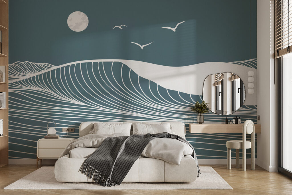 Witte golflijnen onder maanlicht — interieur 2