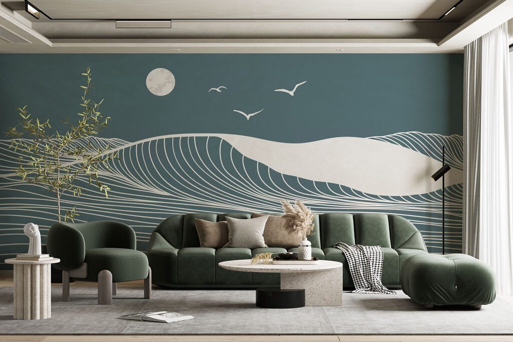 Witte golflijnen onder maanlicht — interieur 1