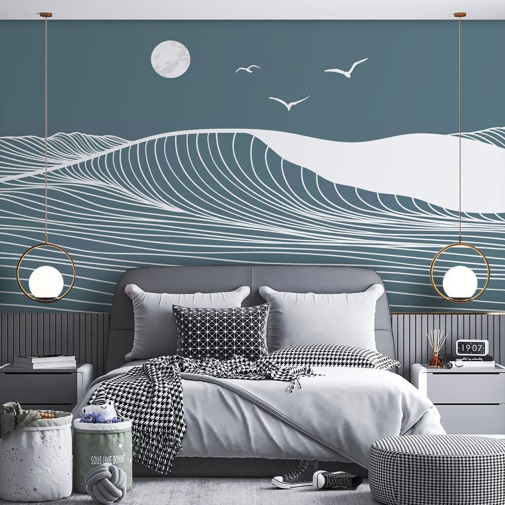 Witte golflijnen onder maanlicht — interieur 3