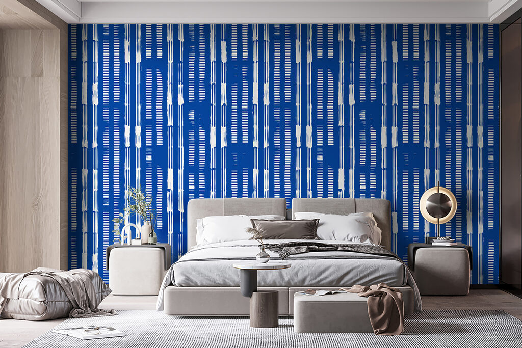 Blauwe streepjes in rijen — interieur 1