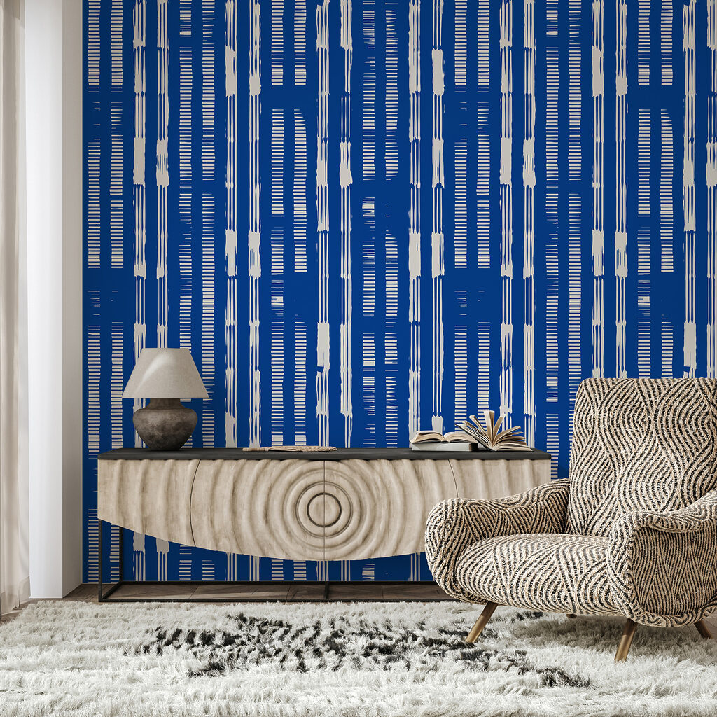 Blauwe streepjes in rijen — interieur 2