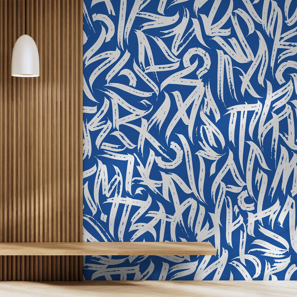 Witte graffiti op diepblauw — interieur 1