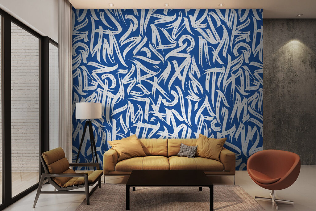 Witte graffiti op diepblauw — interieur 2
