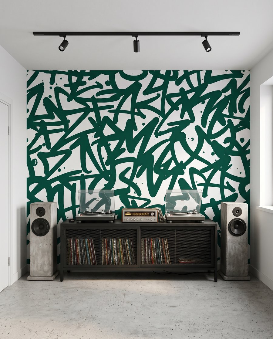 Groene letters op wit — interieur 1