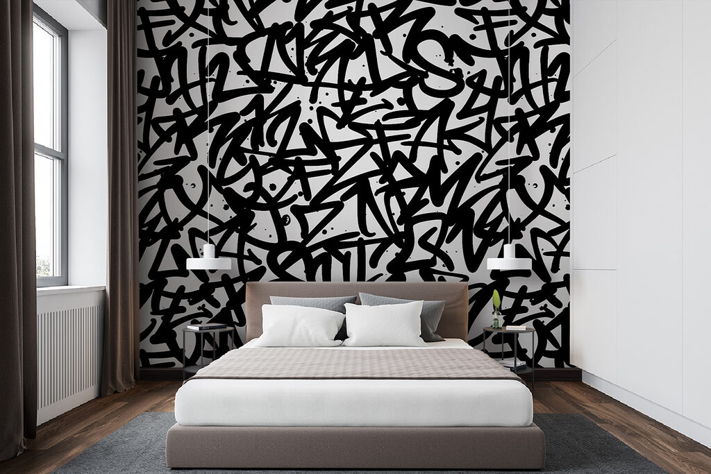 Zwart-wit patroon met letters — interieur 2