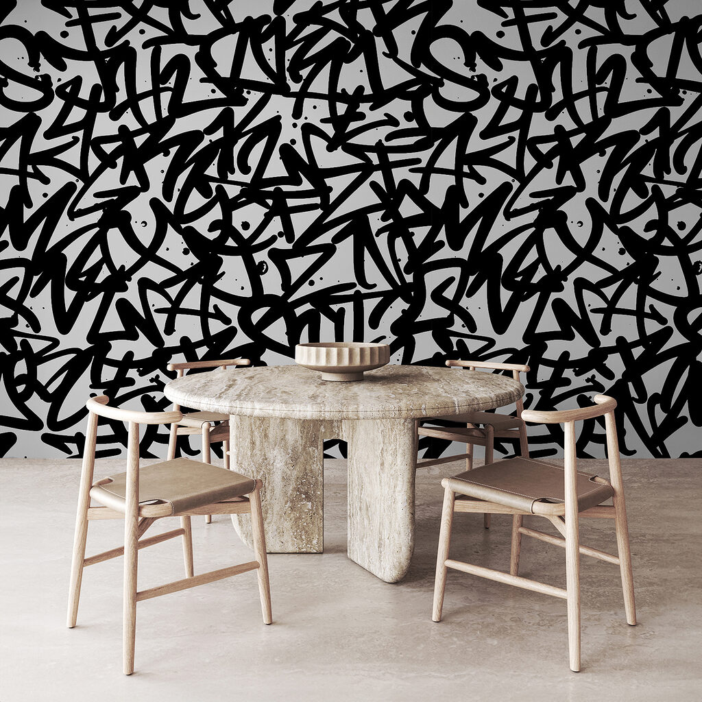 Zwart-wit patroon met letters — interieur 4