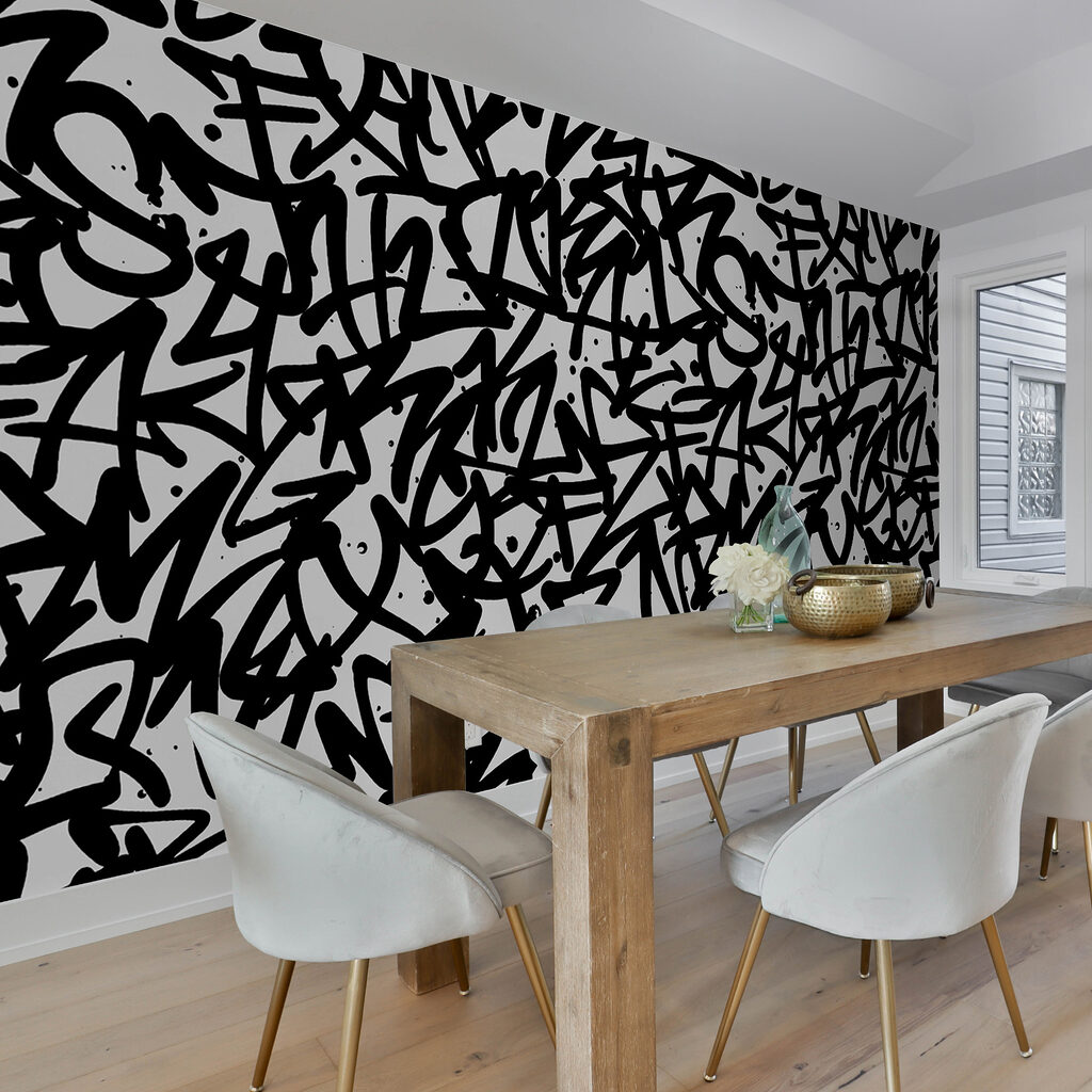 Zwart-wit patroon met letters — interieur 3
