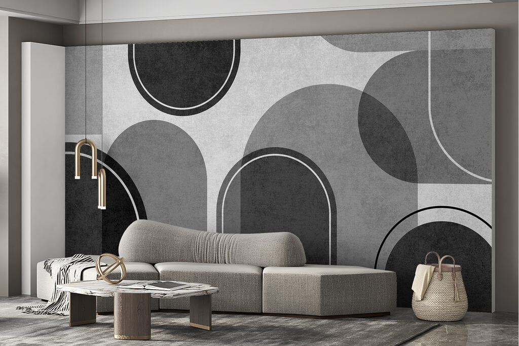 Een grijze en witte achtergrond met ovalen en ovalen — interieur 1
