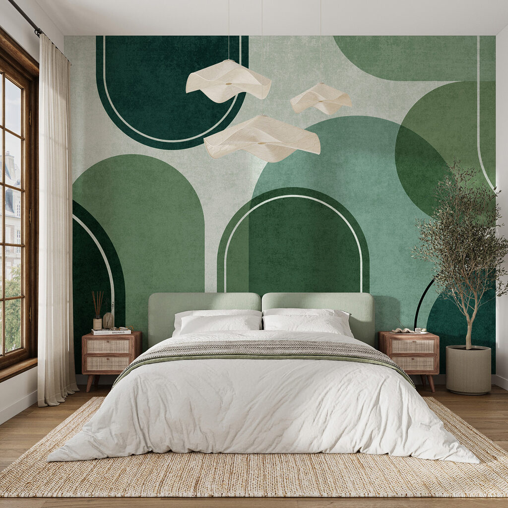 Een groene en witte achtergrond met ovalen en ovalen — interieur 2