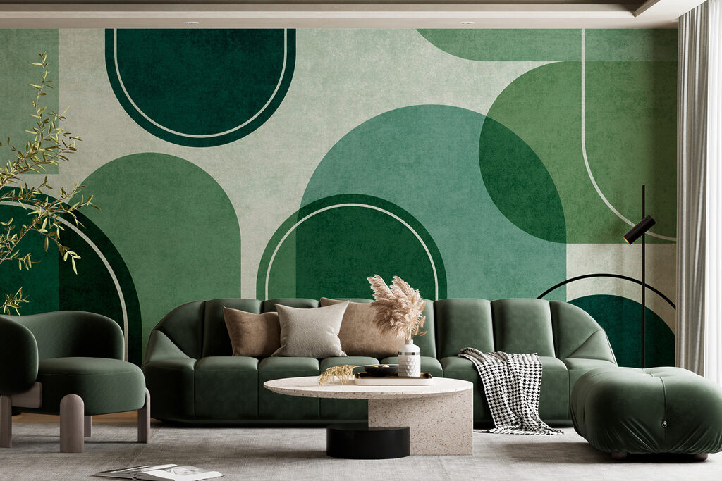Een groene en witte achtergrond met ovalen en ovalen — interieur 3