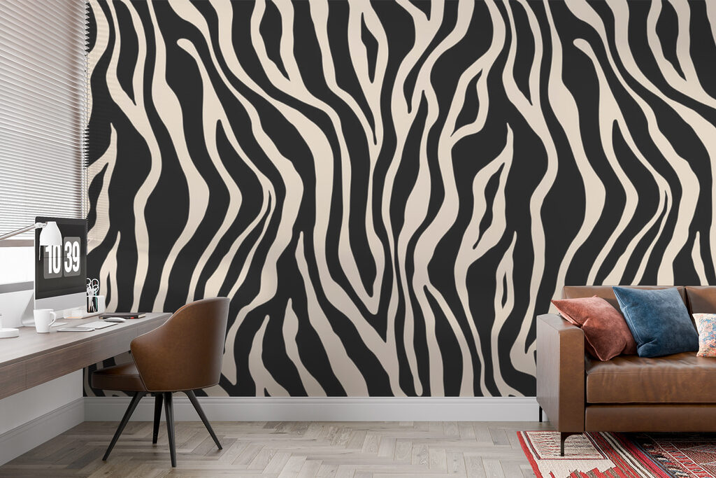 Een zwart-witte zebraprint in een interieur