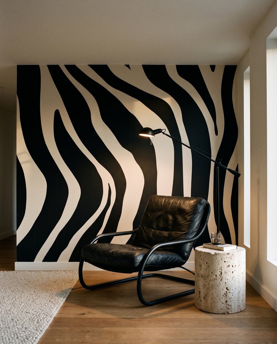Zebrastrepen in golvend ritme in een interieur