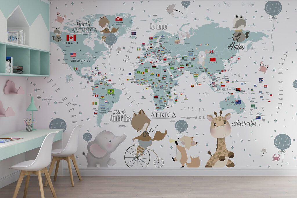 Wereldkaart met vrolijke reisgenoten — interieur 2