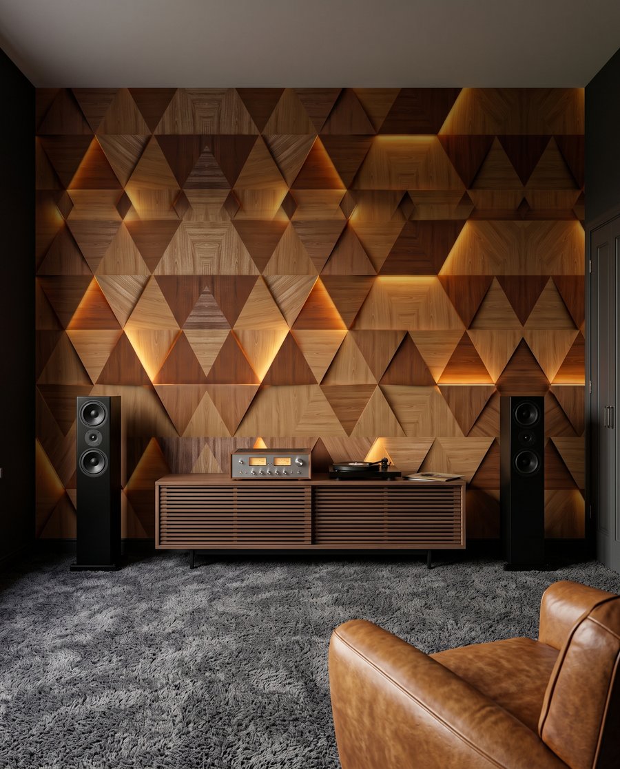 Driehoeken met amberlicht in een interieur