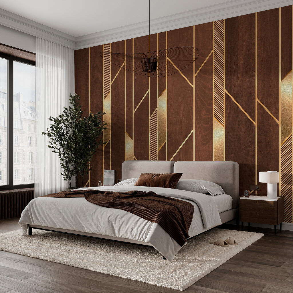Elegante lijnen op rijke houtstructuur — interieur 1