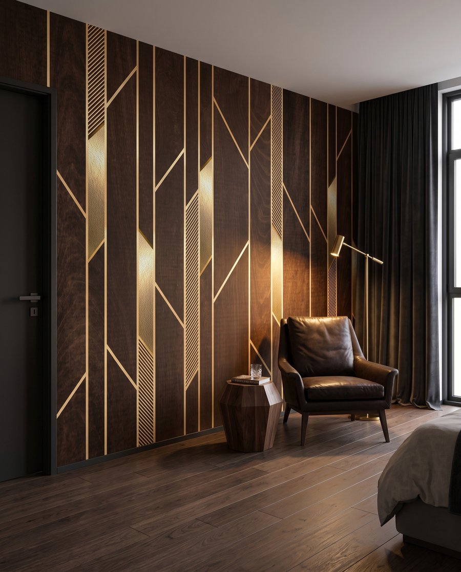 Gouden lijnen langs bruin in een interieur