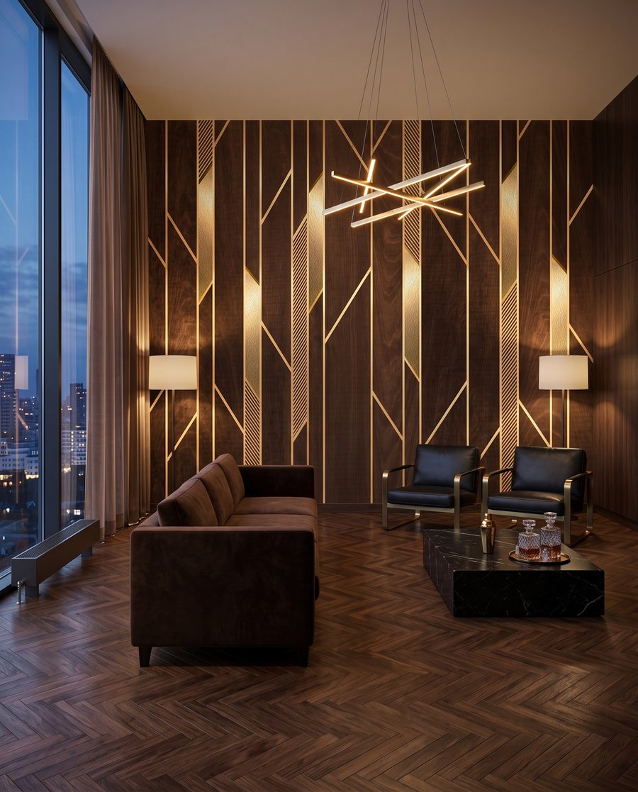 Gouden lijnen langs bruin in een interieur