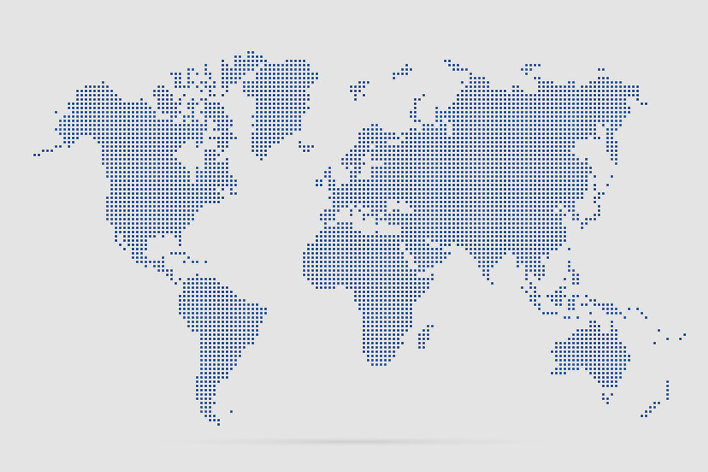 Wereldkaart in blauwe stippen — volledig ontwerp